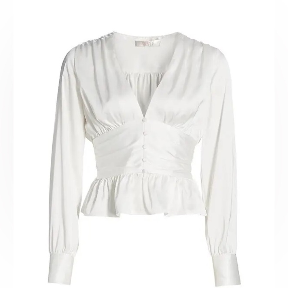 WAYF Enclive Long-Sleeve Peplum Satin Button Blouse Size S